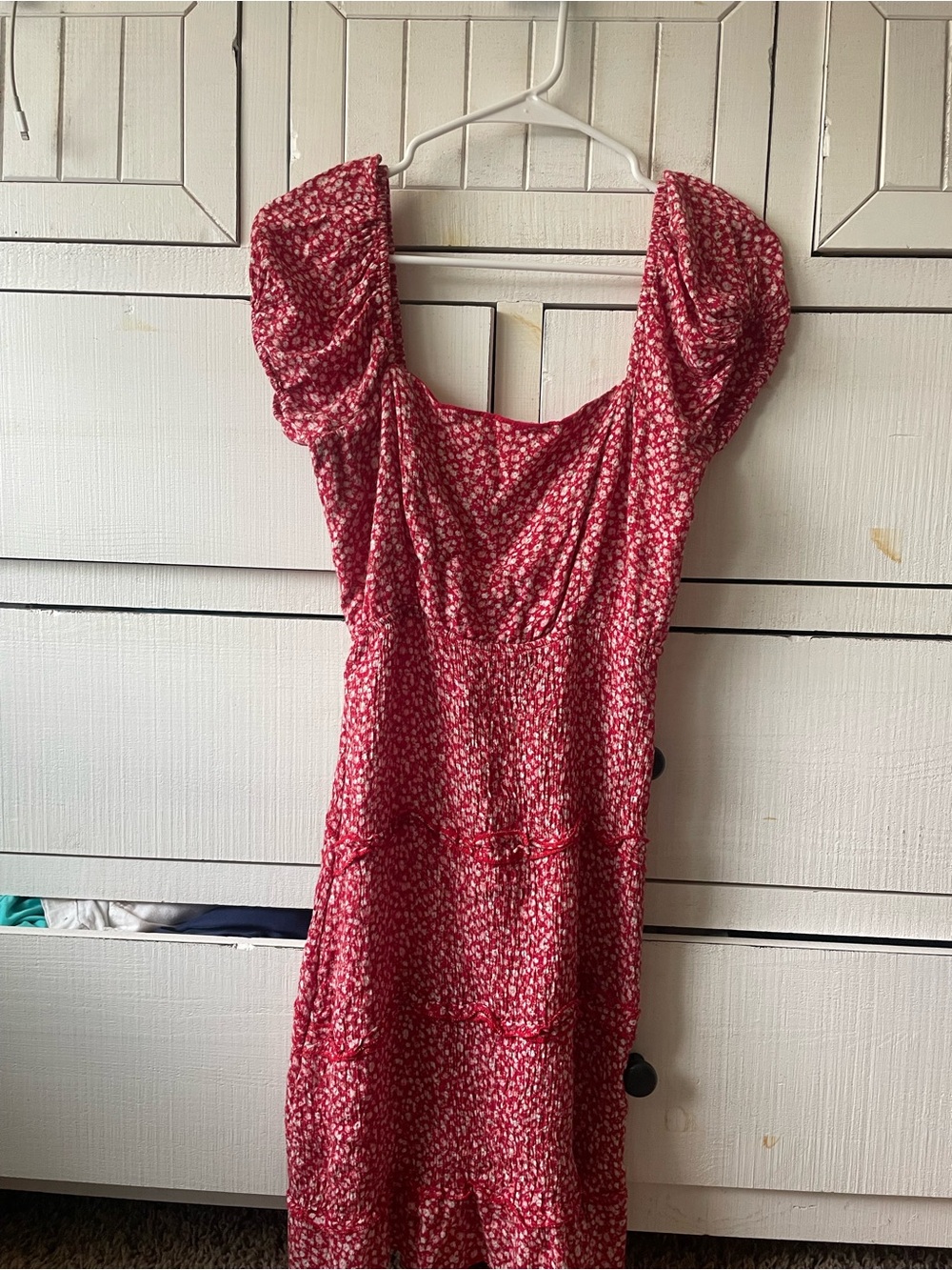 Marshalls Red Floral Mini Dress with Puff Sleeves